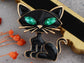 Cream Black Hand Paint Enamel Bow Tie Bobble Head Kitty Cat Pin Brooch