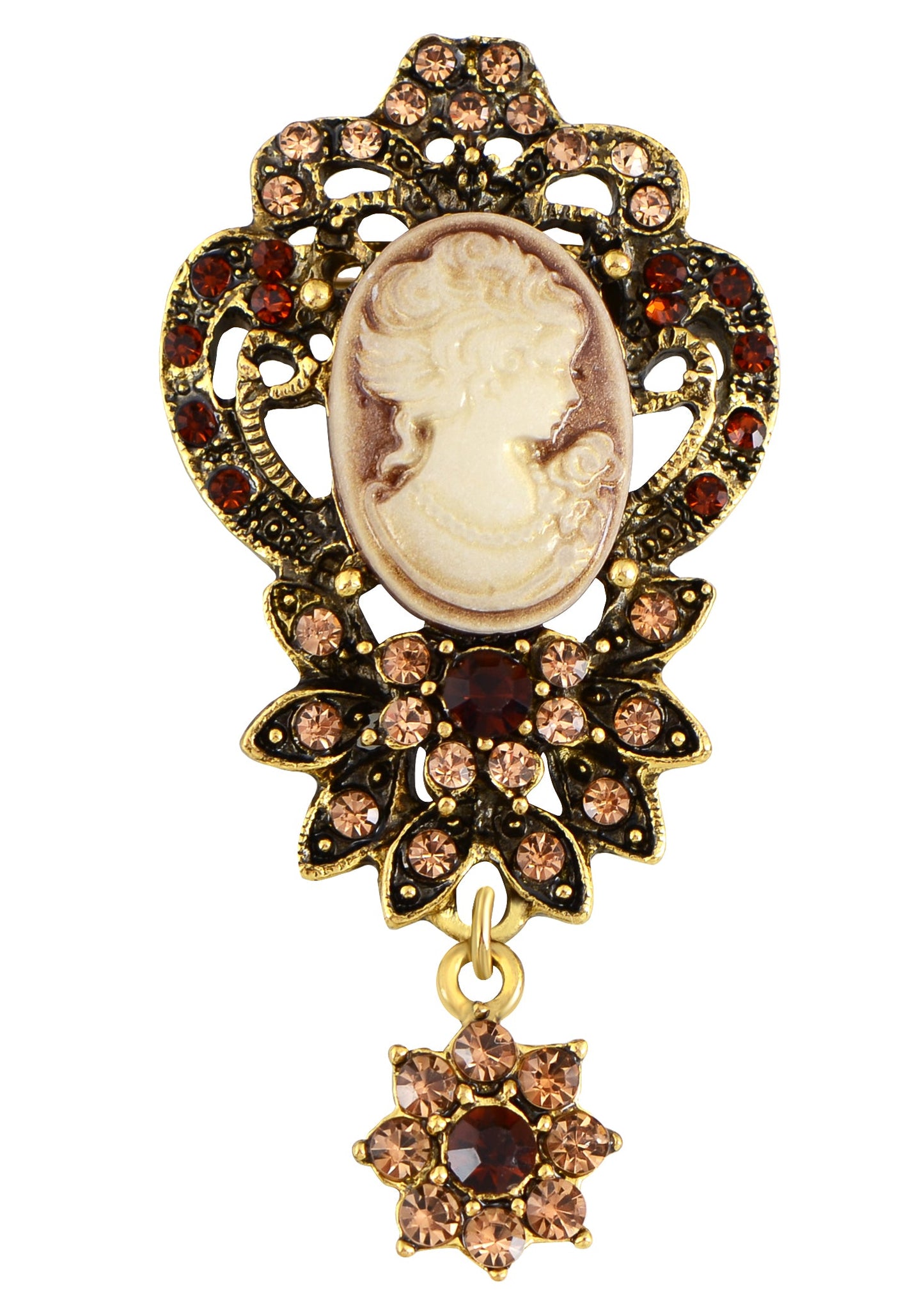 Alilang Vintage Inspired Crystal Rhinestone Victorian Lady Cameo Brooch Pin flower Pendant