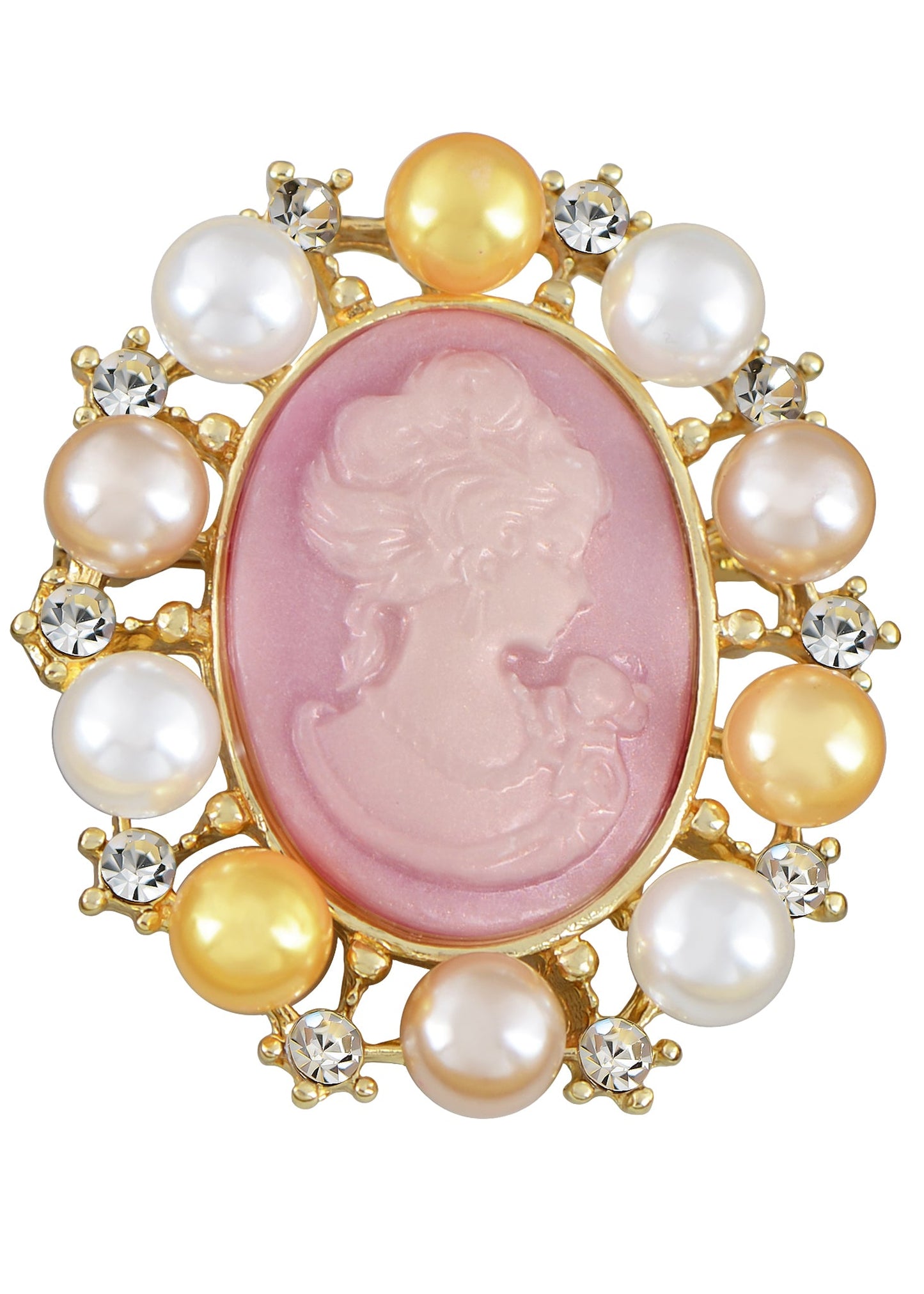 Alilang Vintage Inspired Faux Pearl Clear Crystal Rhinestones Victorian Lady Cameo Brooch Pin