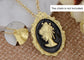 Alilang Golden Tone Vintage Inspired Black Enamel Lady Cameo Brooch Pin