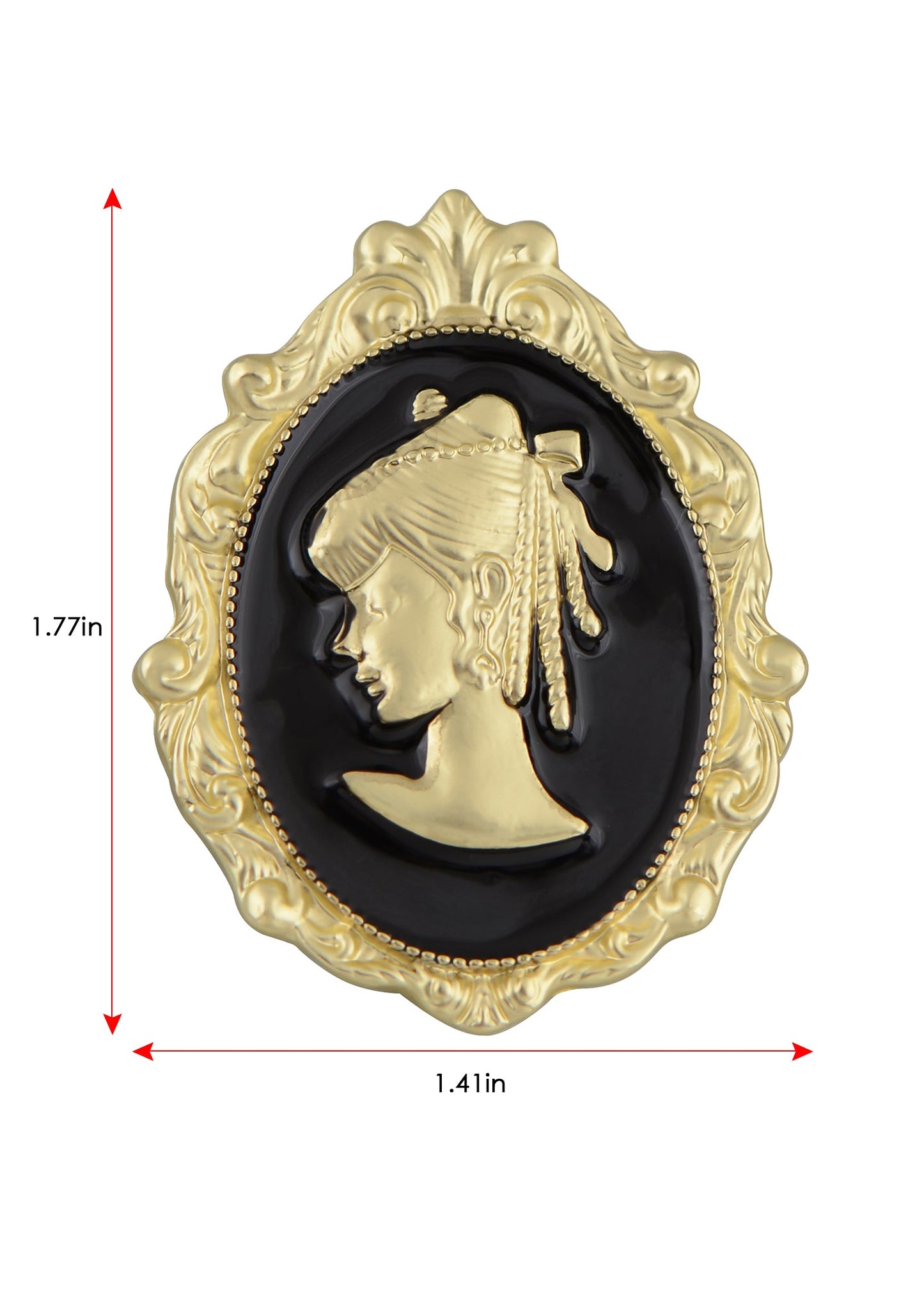 Alilang Golden Tone Vintage Inspired Black Enamel Lady Cameo Brooch Pin