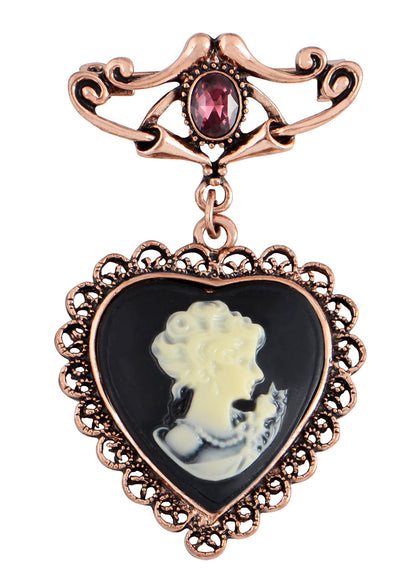 Alilang Vintage Cameo Victorian Lady Maiden Rhinestone Heart dangle Brooch Pin