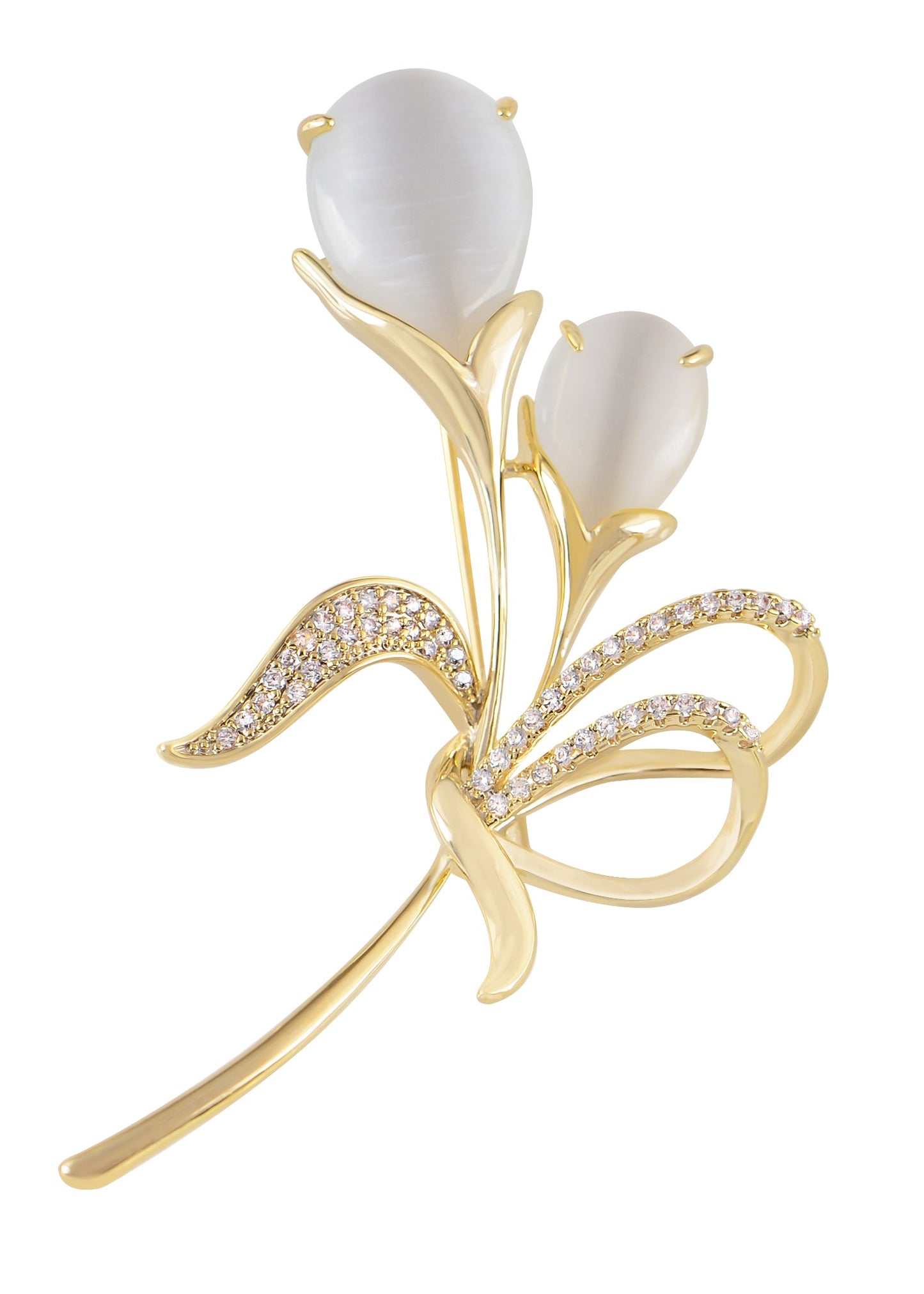 Alilang Elegant Floral Clear Crystal Rhinestone Summery Flower Pin Brooch Zircon Pearl Shell Tulip Flower Pin