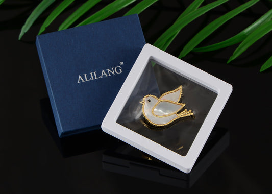 Alilang Seashell Crystal Rhinestones Flying Dove Bird Pin Brooch For Women Girls Cute Animal Jackets Hat Badges Brooches Pins Lovely Jewelry