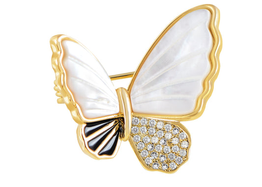 Alilang Seashell Sparkling Zircon Crystal Rhinestone Winged Butterfly Brooch Pin