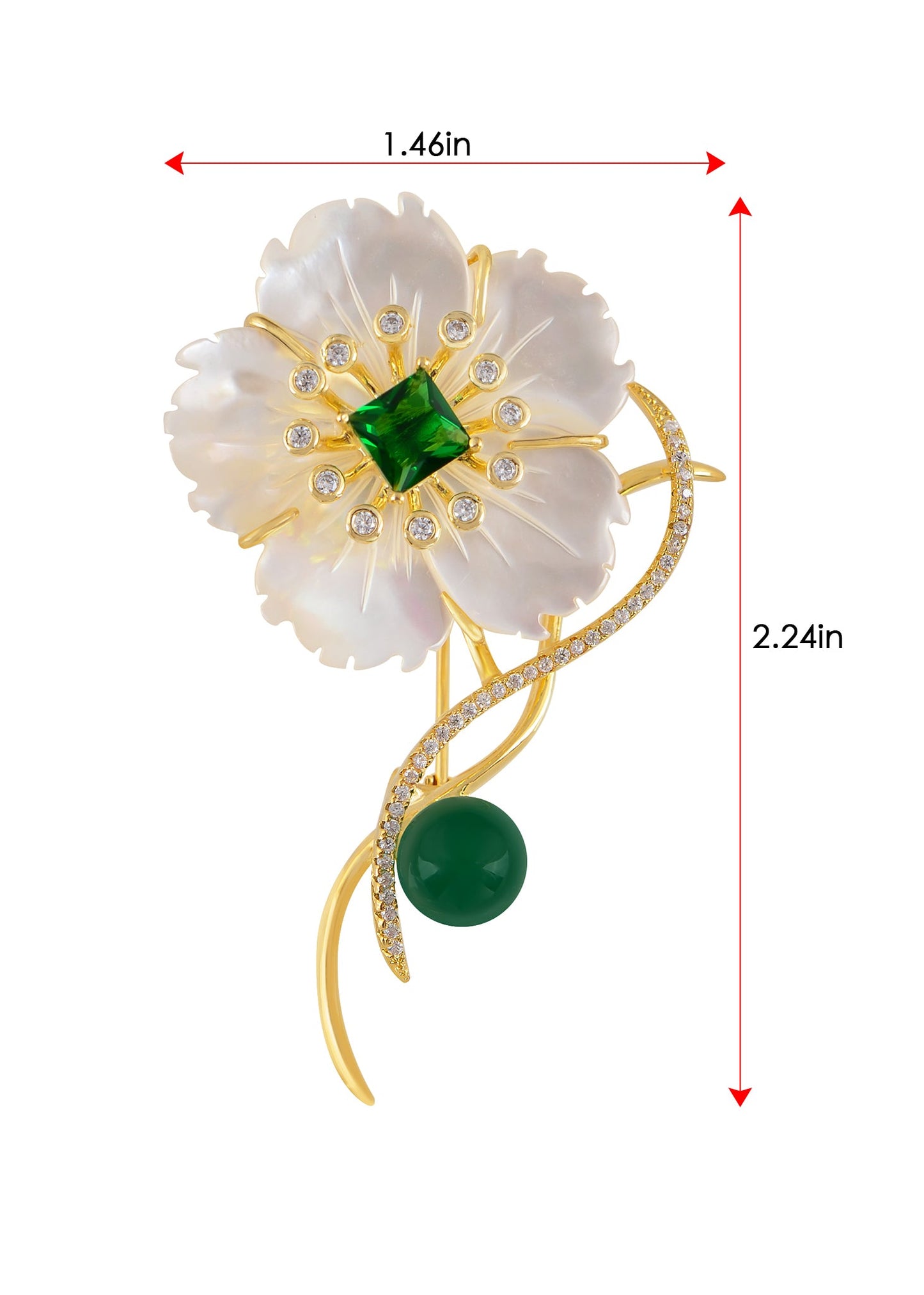 Alilang Women Natural Shell Pearl Floars And Leaves Brooch Pin - Fashion Austria Crystal Rhinestones Elegant Golden Flowers Shiny Brooch