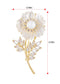 Alilang Women Natural Shell Pearl Floars And Leaves Brooch Pin - Fashion Austria Crystal Rhinestones Elegant Golden Flowers Shiny Brooch