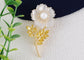 Alilang Women Natural Shell Pearl Floars And Leaves Brooch Pin - Fashion Austria Crystal Rhinestones Elegant Golden Flowers Shiny Brooch