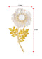 Alilang Women Natural Shell Pearl Floars And Leaves Brooch Pin - Fashion Austria Crystal Rhinestones Elegant Golden Flowers Shiny Brooch