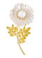 Alilang Women Natural Shell Pearl Floars And Leaves Brooch Pin - Fashion Austria Crystal Rhinestones Elegant Golden Flowers Shiny Brooch