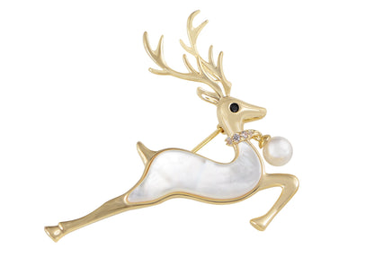 Alilang Crystal Rhinestone Pearl Natural Seashells Christmas Deer Animal Jewelry Pin Brooch Gifts For Women Teen Girls