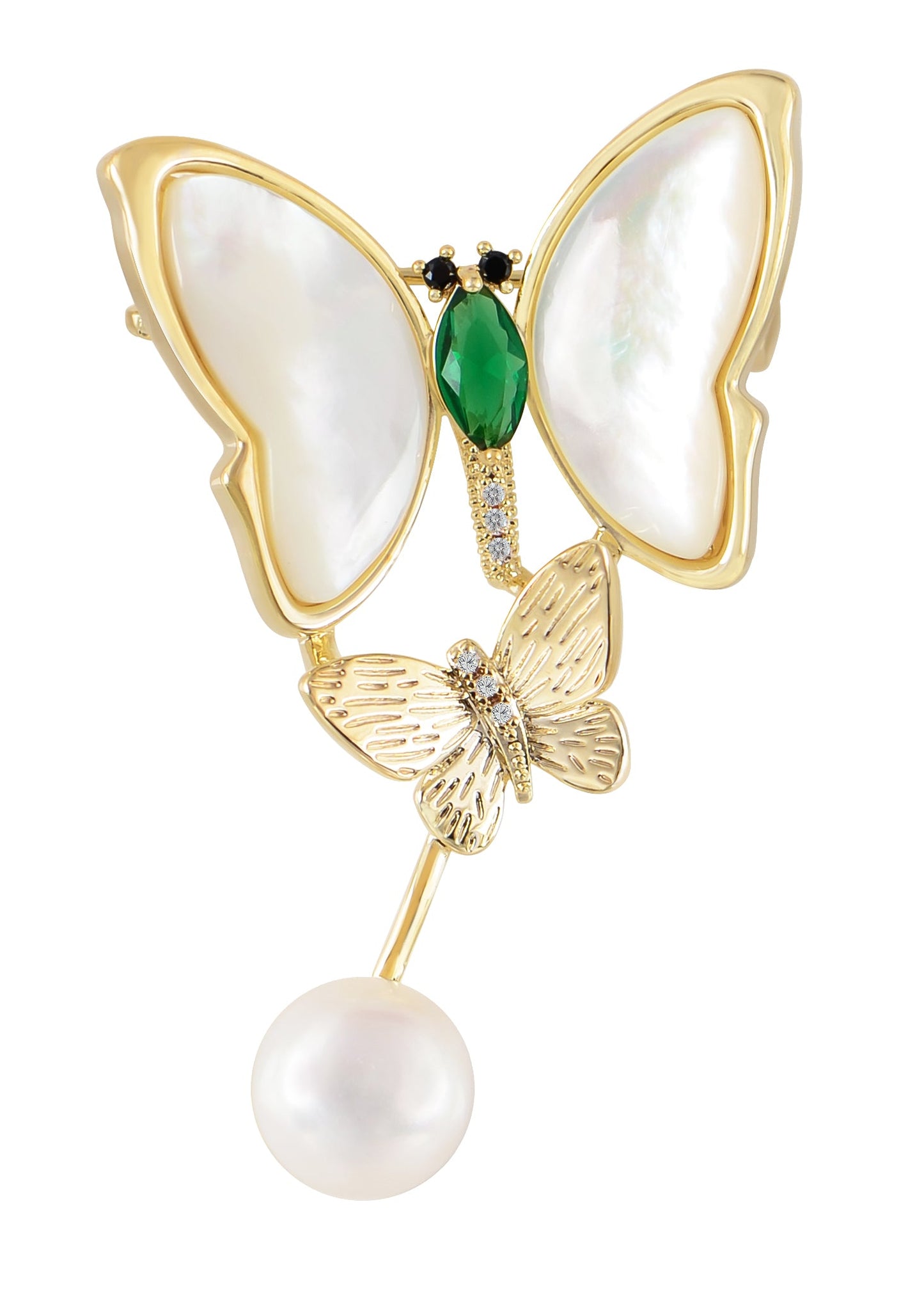 Alilang Zircon Seashell Pearl Butterfly Dangle Brooch Pin Beaded Animal Winged Pin Accessories Wedding Birthday Jewelry Gifts For Mom Sister