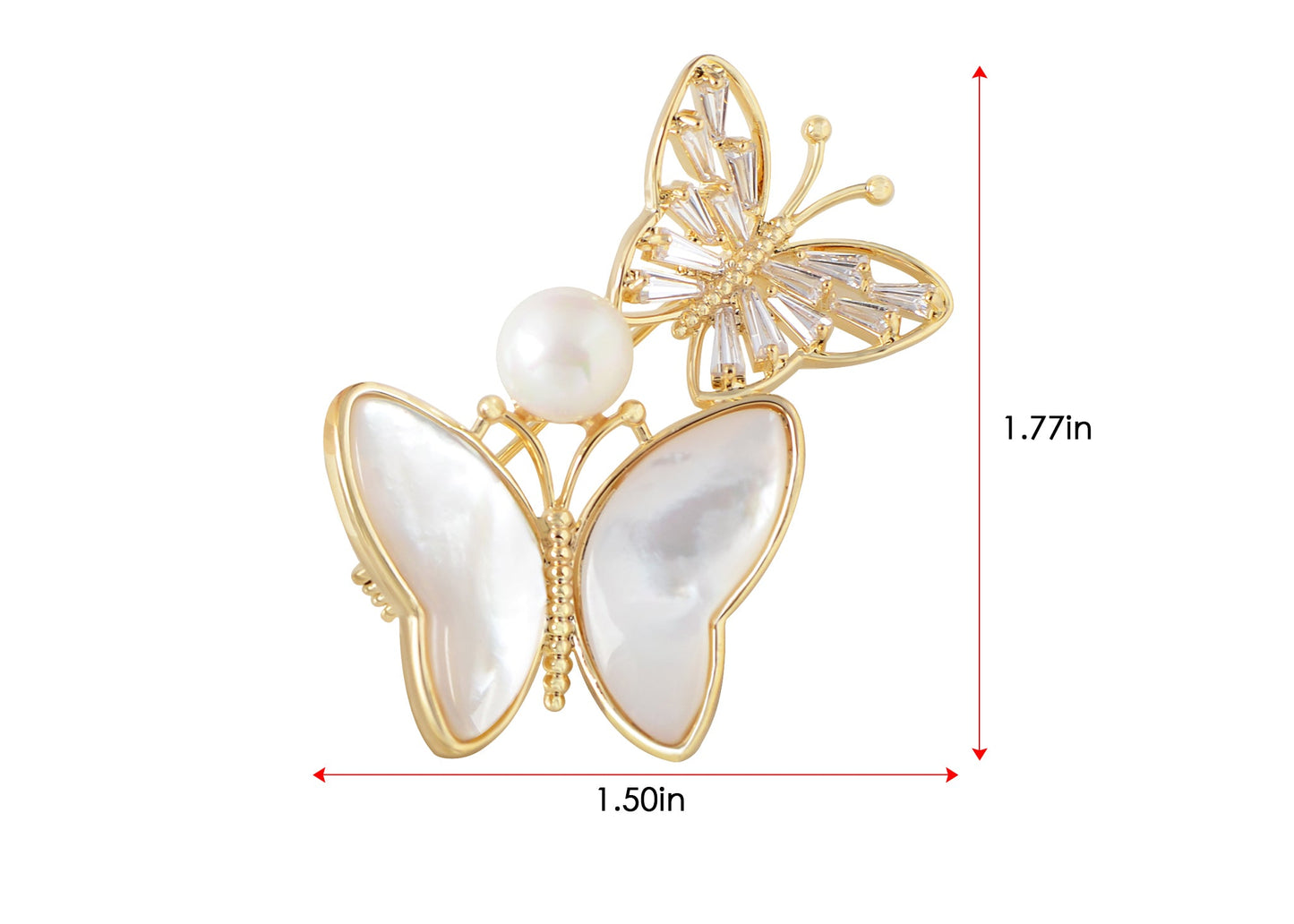 Alilang Zircon Seashell Pearl Butterfly Dangle Brooch Pin Beaded Animal Winged Pin Accessories Wedding Birthday Jewelry Gifts For Mom Sister