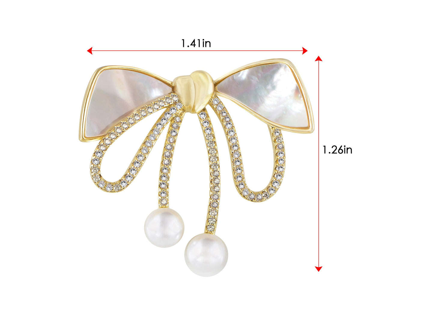 Alilang Elegant Natural Seashell Rhinestones Bow Knot Pearl Pin Brooch