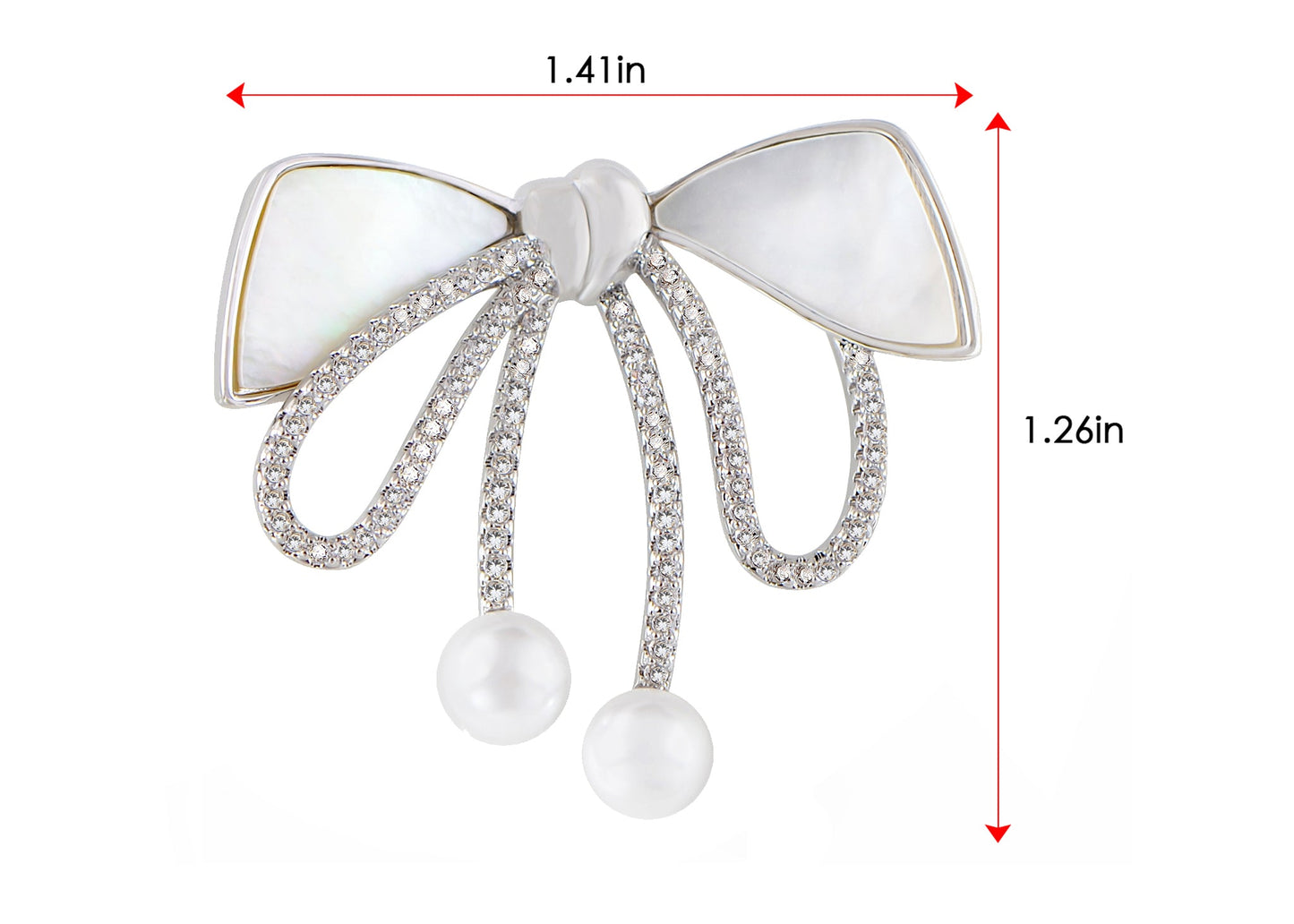 Alilang Elegant Natural Seashell Rhinestones Bow Knot Pearl Pin Brooch