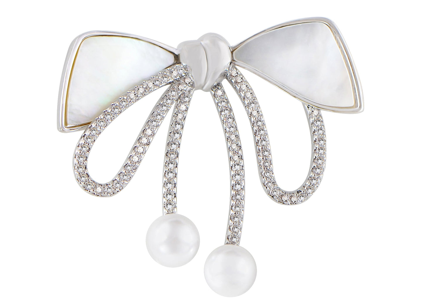 Alilang Elegant Natural Seashell Rhinestones Bow Knot Pearl Pin Brooch