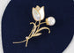 Alilang Elegant Floral Clear Crystal Rhinestone Summery Flower Pin Brooch Zircon Pearl Shell Tulip Flower Pin