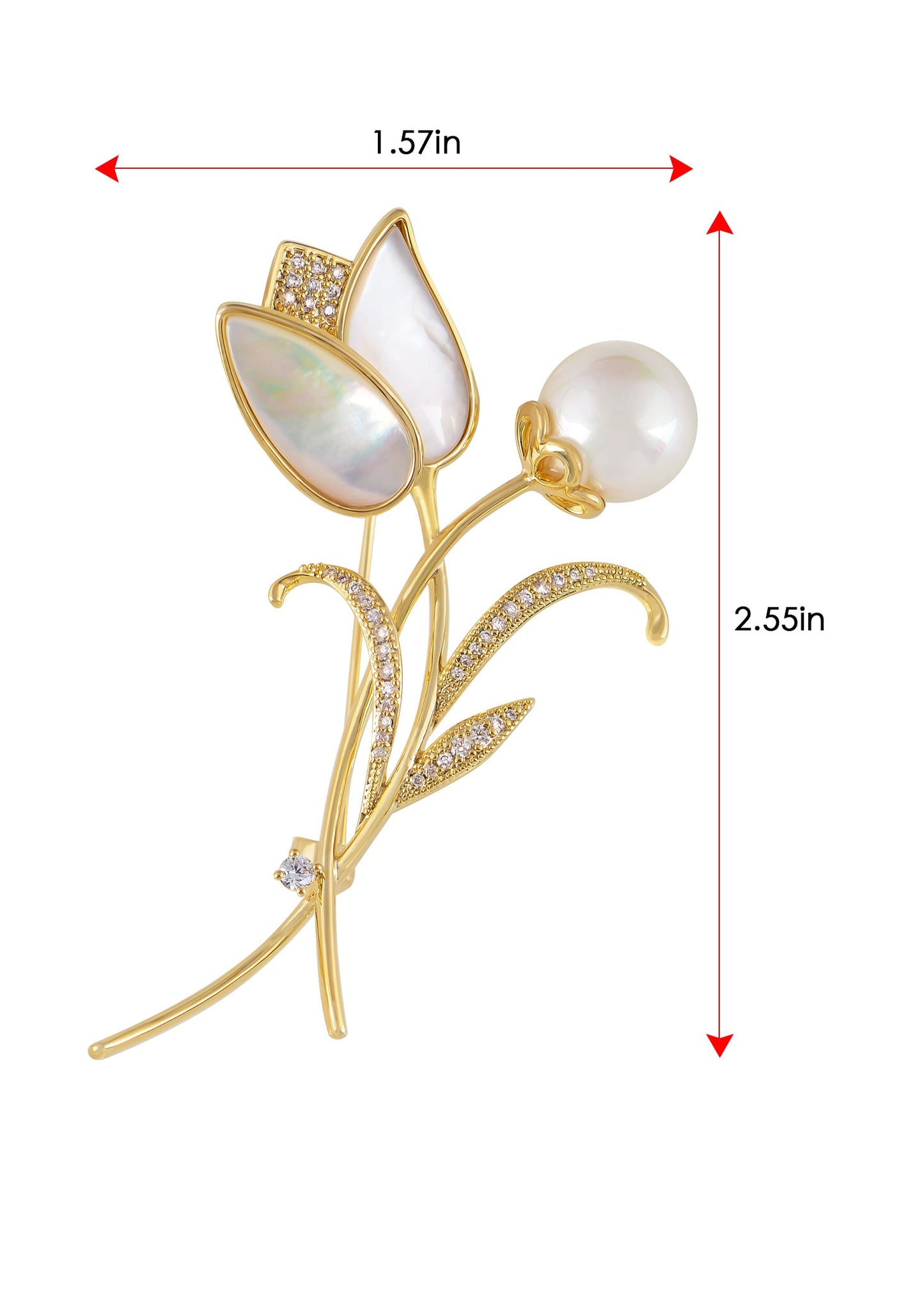 Alilang Elegant Floral Clear Crystal Rhinestone Summery Flower Pin Brooch Zircon Pearl Shell Tulip Flower Pin