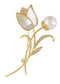 Alilang Elegant Floral Clear Crystal Rhinestone Summery Flower Pin Brooch Zircon Pearl Shell Tulip Flower Pin