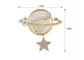 Alilang Golden Tone Earth Mirror Star And Crescent Moon Brooch Pin Natural Shell Zircon Brooch For Women Girls Jackets Jewelry Gifts