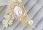 Alilang Shell Pearl Feather Brooch Pin For Women Men Fashion Crystal Rhinestone Delicate Leaf Brooch Lapel Pins Elegant Dress Accessories Jewelry Corsage For Hat Bag Suit Tie Gift Mother'S Day Wedding Birthday