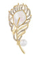 Alilang Shell Pearl Feather Brooch Pin For Women Men Fashion Crystal Rhinestone Delicate Leaf Brooch Lapel Pins Elegant Dress Accessories Jewelry Corsage For Hat Bag Suit Tie Gift Mother'S Day Wedding Birthday