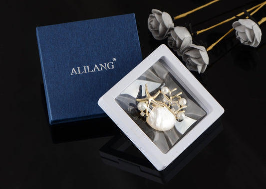 Elegant Zircon Gold Starfish Shell Pearl Brooch Pins For Ladies Inlay Sea Animal Jewelry Brooches