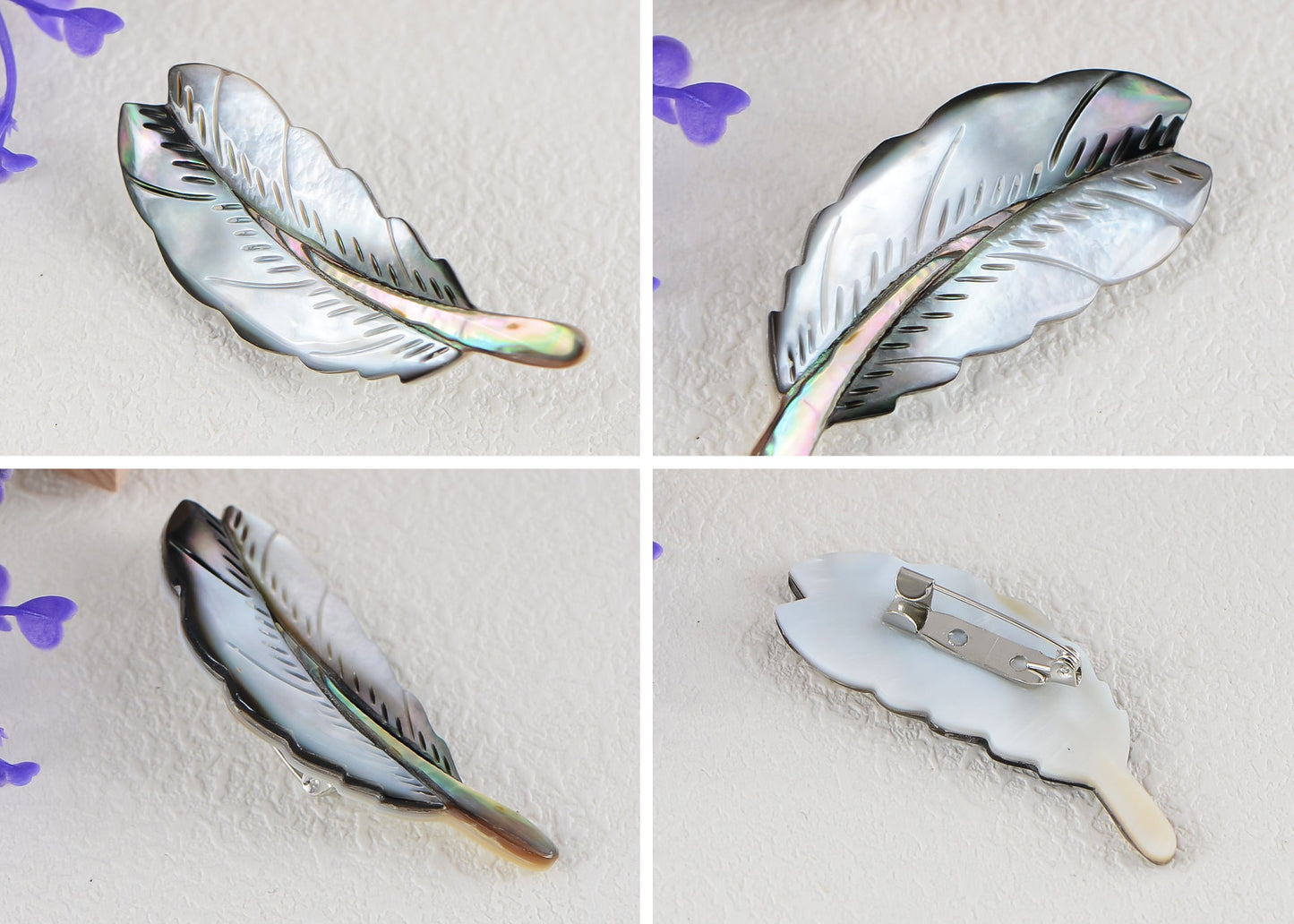 Alilang Natural Abalone Shell Silver Tone Feather Fashion Brooch Pin Accessories