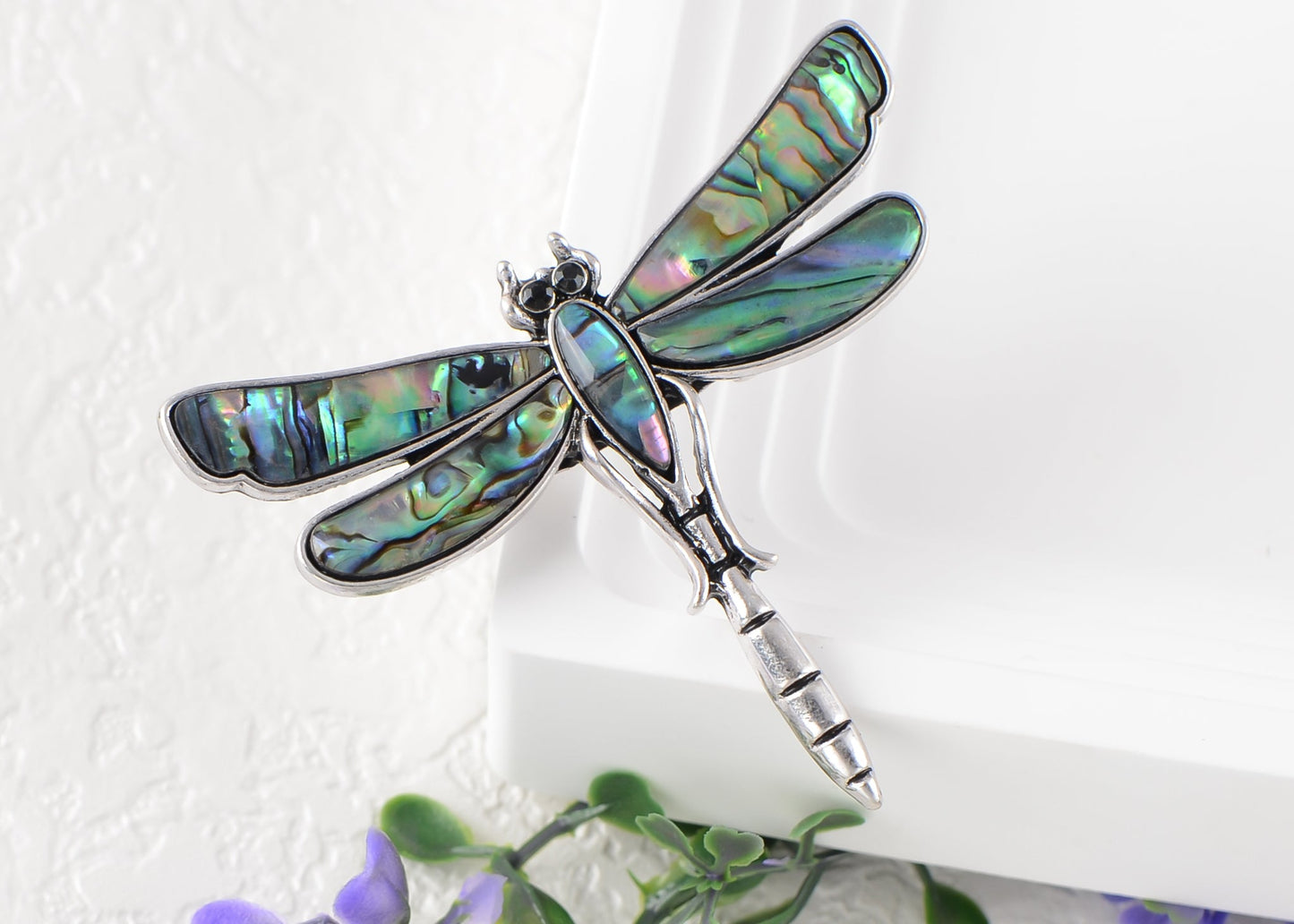 Alilang Natural Abalone Shell Silver Tone Alloy Dragonfly Insect Versatile Fashion Brooch Pin