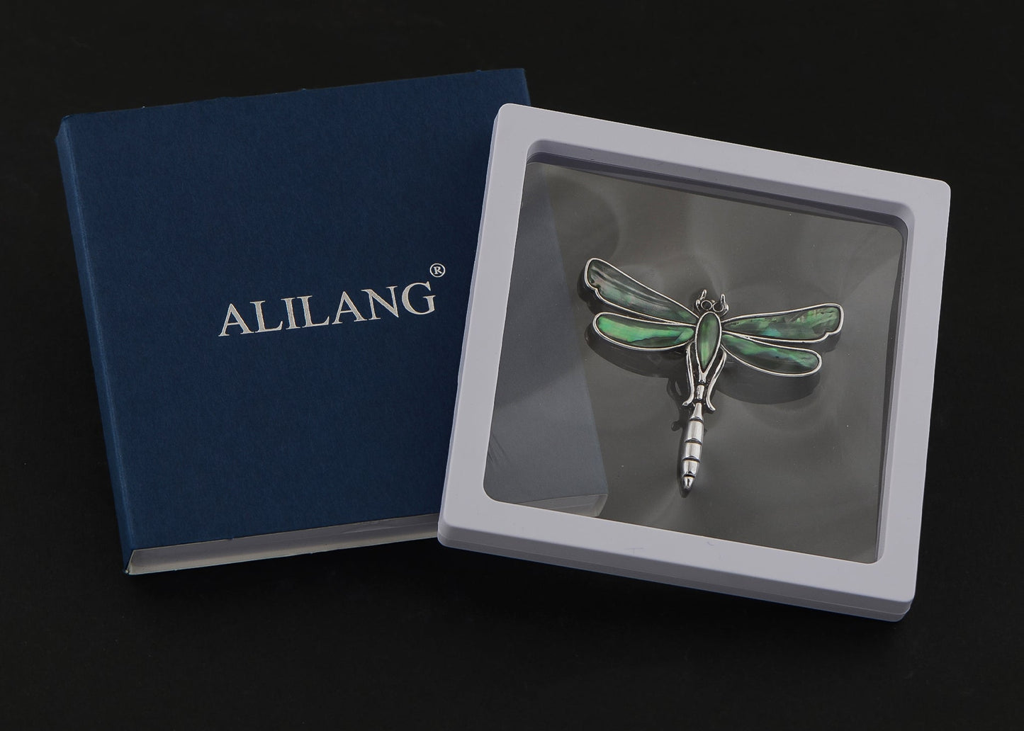 Alilang Natural Abalone Shell Silver Tone Alloy Dragonfly Insect Versatile Fashion Brooch Pin