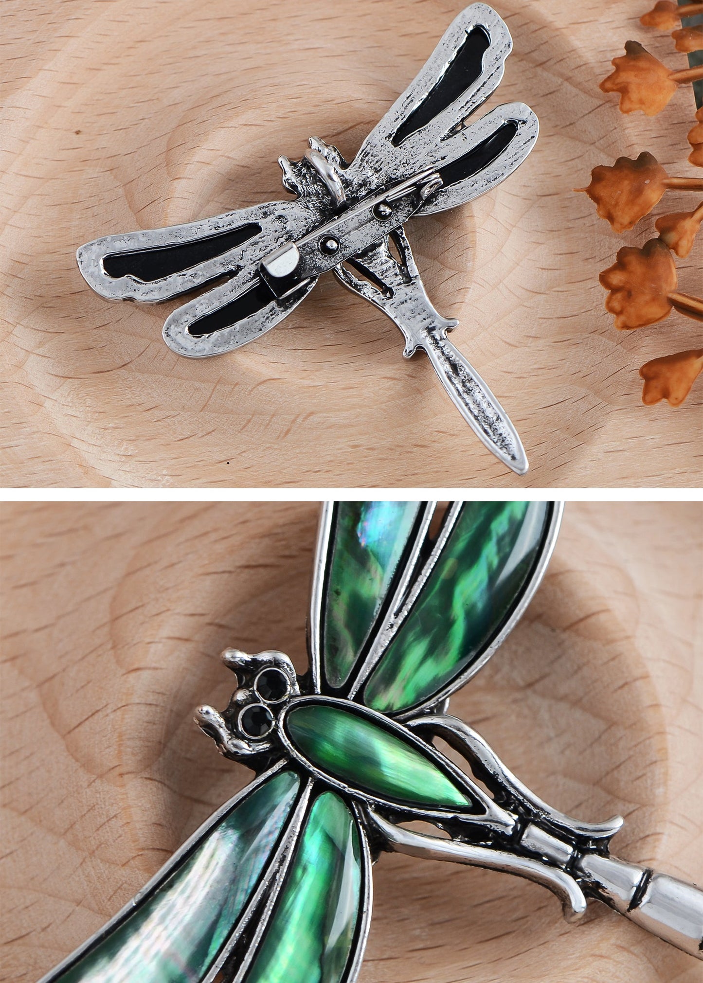 Alilang Natural Abalone Shell Silver Tone Alloy Dragonfly Insect Versatile Fashion Brooch Pin