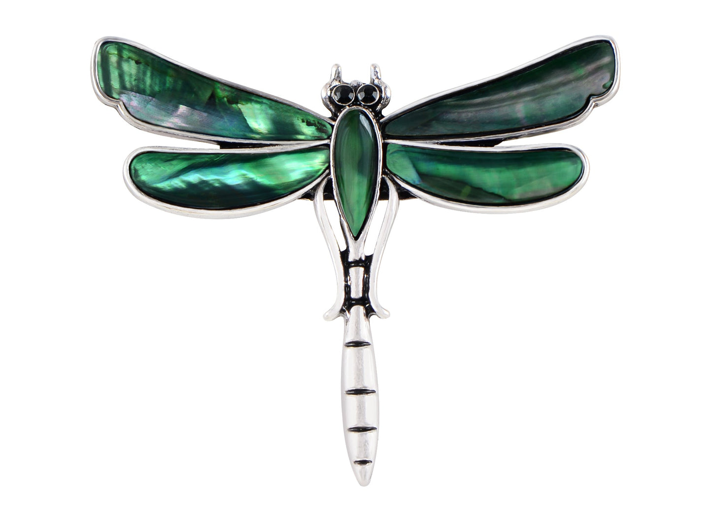 Alilang Natural Abalone Shell Silver Tone Alloy Dragonfly Insect Versatile Fashion Brooch Pin