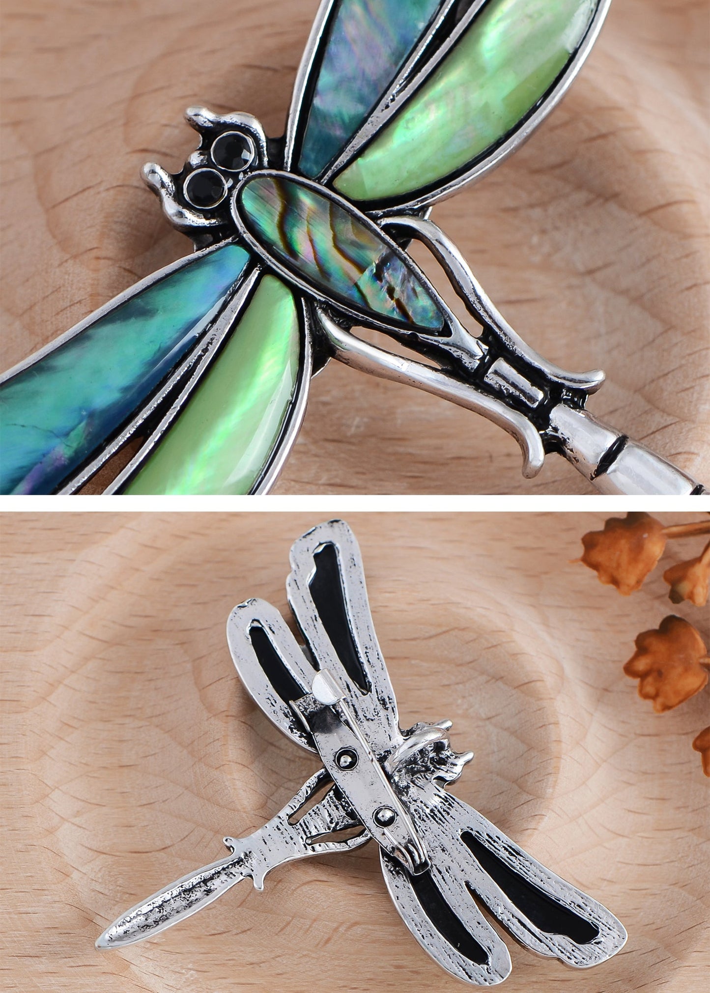 Alilang Natural Abalone Shell Silver Tone Alloy Dragonfly Insect Versatile Fashion Brooch Pin