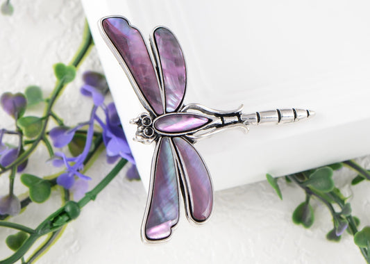 Alilang Natural Abalone Shell Silver Tone Alloy Dragonfly Insect Versatile Fashion Brooch Pin