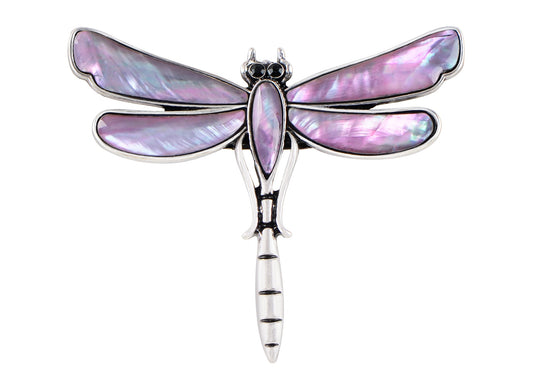 Alilang Natural Abalone Shell Silver Tone Alloy Dragonfly Insect Versatile Fashion Brooch Pin