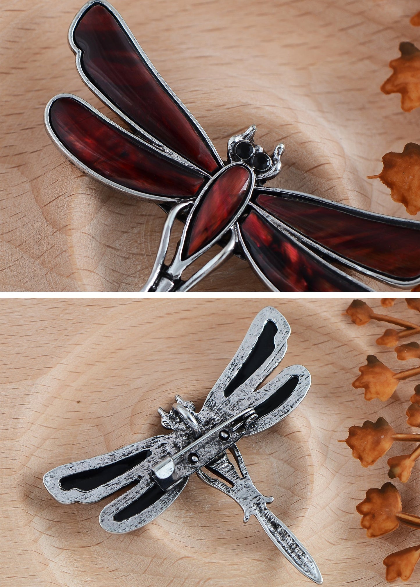 Alilang Natural Abalone Shell Silver Tone Alloy Dragonfly Insect Versatile Fashion Brooch Pin