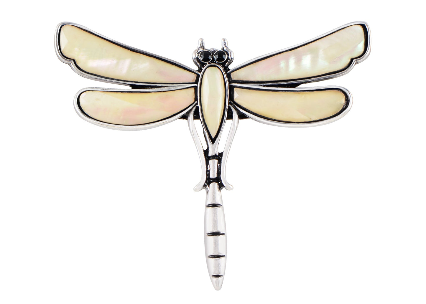 Alilang Natural Abalone Shell Silver Tone Alloy Dragonfly Insect Versatile Fashion Brooch Pin