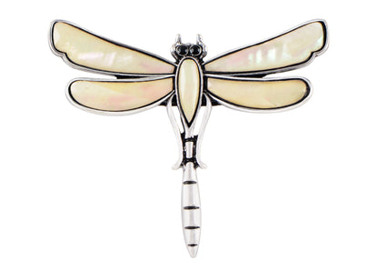 Alilang Natural Abalone Shell Silver Tone Alloy Dragonfly Insect Versatile Fashion Brooch Pin