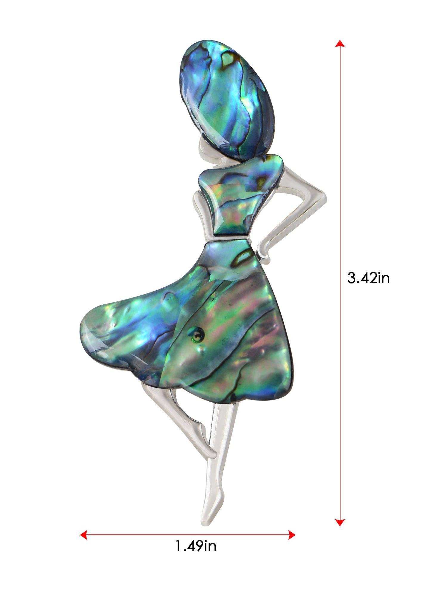 Alilang Dancer Girl Natural Abalone Shell Sliver Tone Alloy Brooch Pin Necklace Pendant