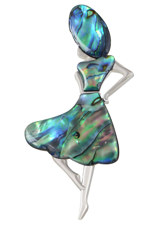 Alilang Dancer Girl Natural Abalone Shell Sliver Tone Alloy Brooch Pin Necklace Pendant