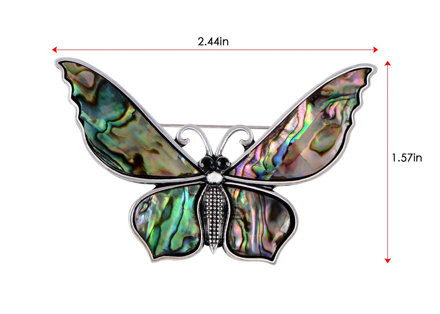 Alilang Silvery Tone Natural Abalone Shell Butterfly Insect Brooch Pin Pendant