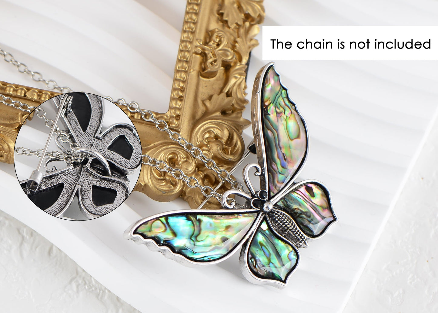 Alilang Silvery Tone Natural Abalone Shell Butterfly Insect Brooch Pin Pendant