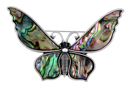 Alilang Silvery Tone Natural Abalone Shell Butterfly Insect Brooch Pin Pendant