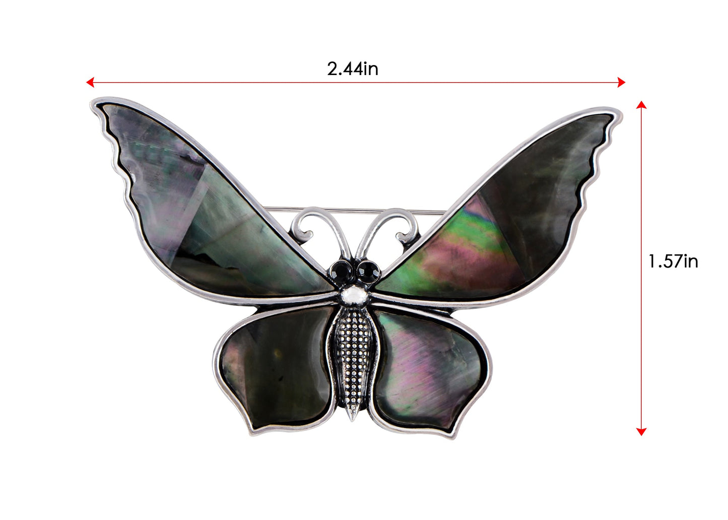 Alilang Silvery Tone Natural Abalone Shell Butterfly Insect Brooch Pin Pendant