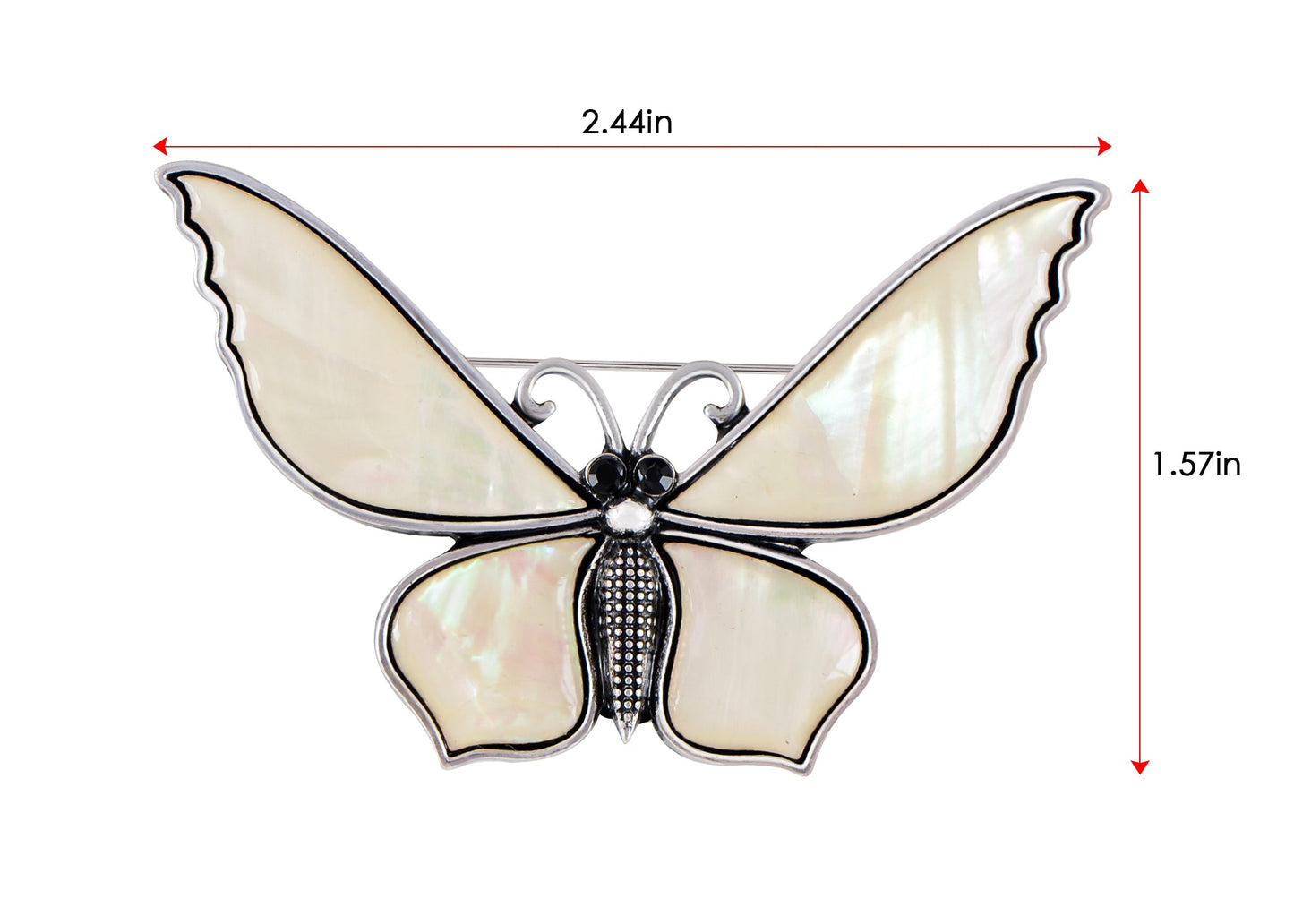 Alilang Silvery Tone Natural Abalone Shell Butterfly Insect Brooch Pin Pendant