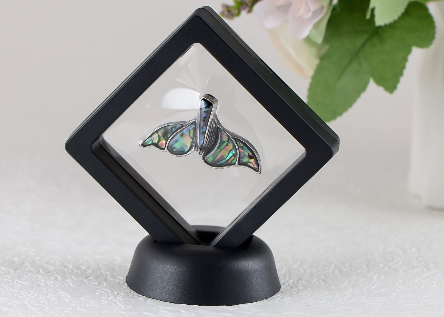 Alilang Gunmetal Tone Abalone Shell Fishtail Brooch Pin Fish Whale Tail Pendant