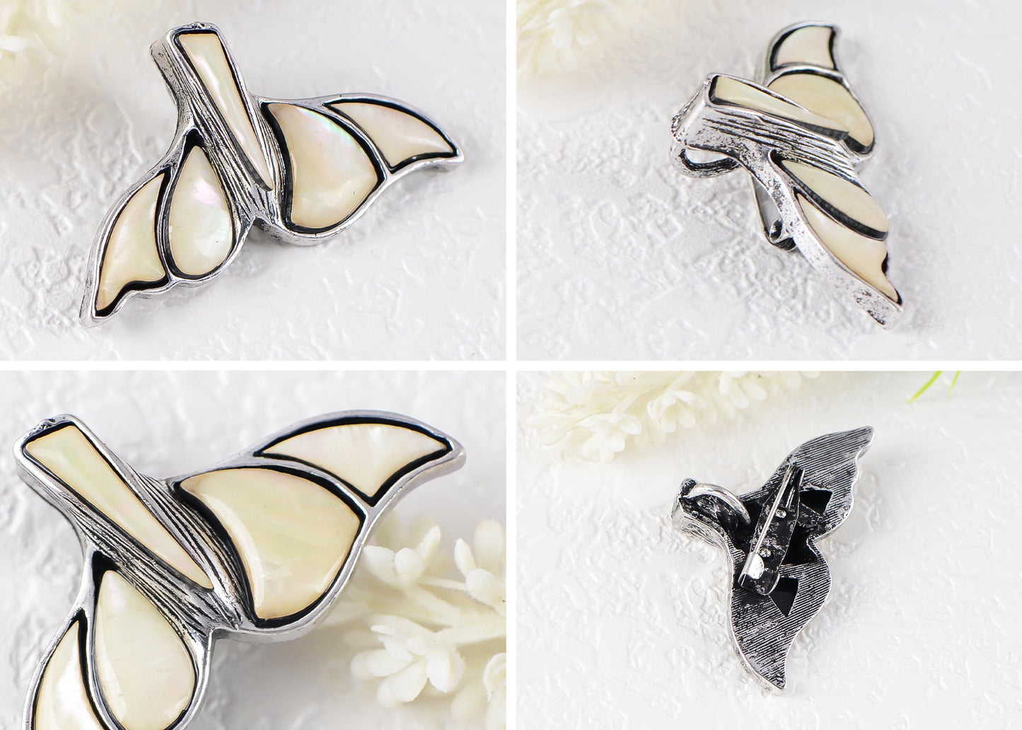 Alilang Gunmetal Tone Abalone Shell Fishtail Brooch Pin Fish Whale Tail Pendant