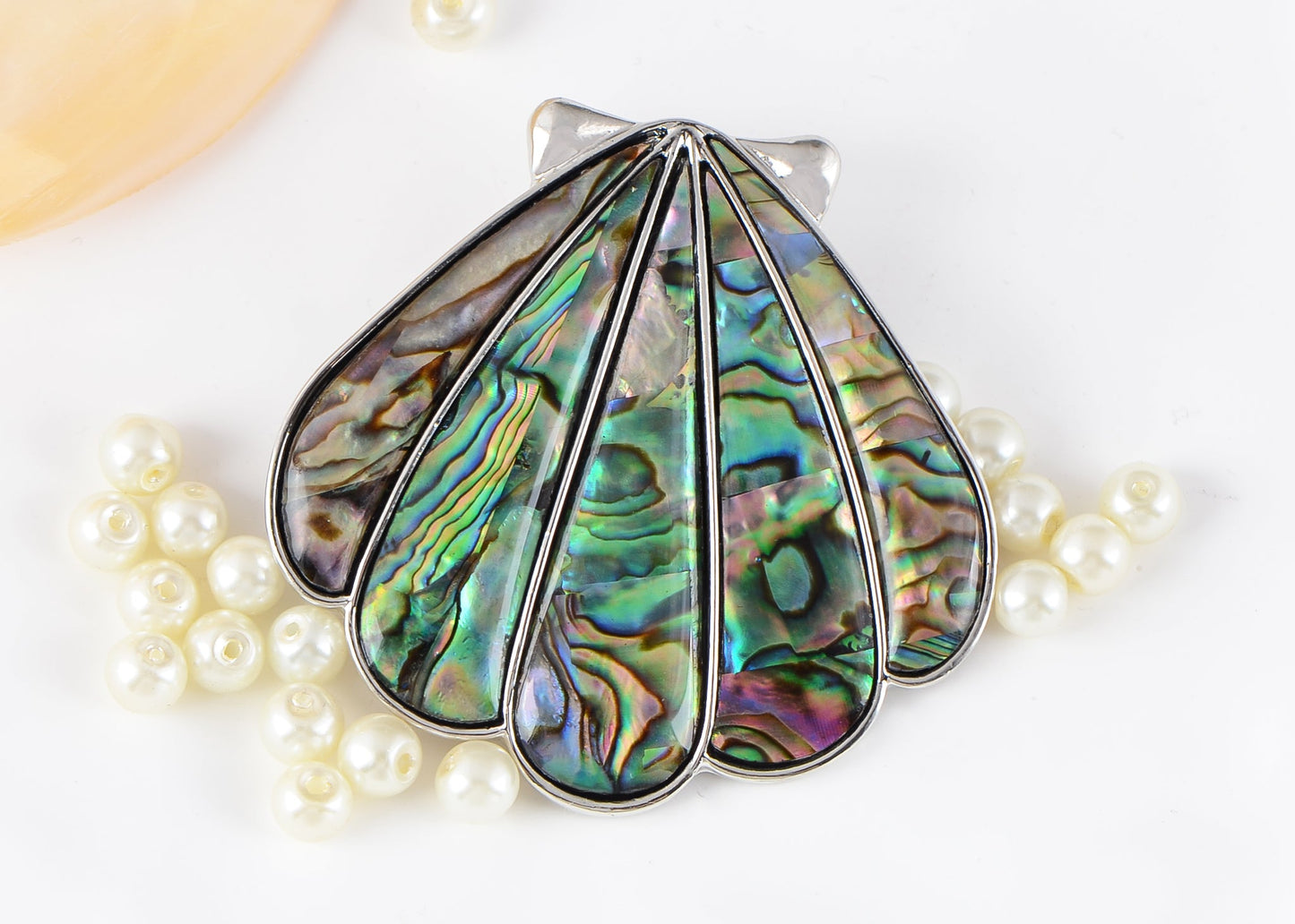 Alilang Silvery Tone Abalone Shell Scalloped Ocean Sea Brooch Pin Pendant Custom Jewelry Gifts for Women Teen Girls