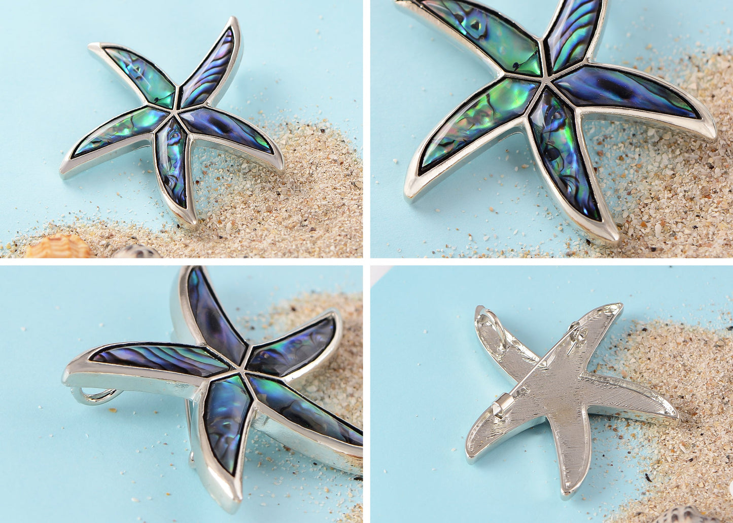 Alilang Silver Tone Abalone Shell Starfish Sea Star Animal Brooch Pin & Pendant