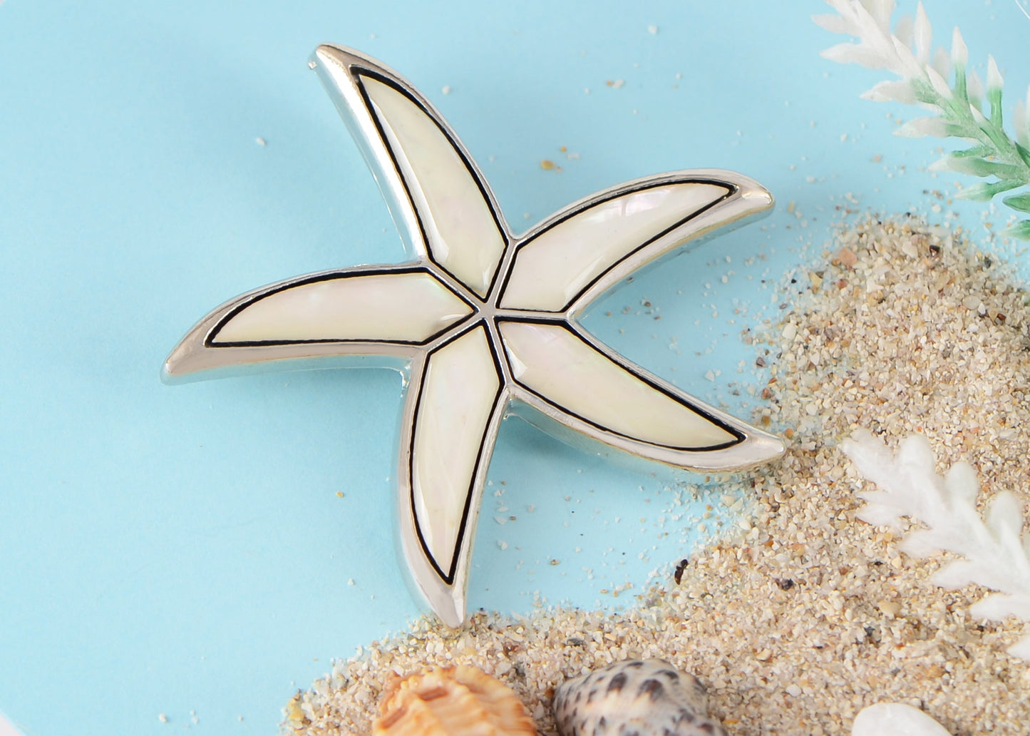 Alilang Silver Tone Abalone Shell Starfish Sea Star Animal Brooch Pin & Pendant